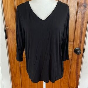 J Jill Wearever Black Knit 3/4 Sleeve knit top Large Relaxed fit v neck